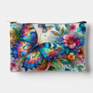 Watercolor Butterfly Floral Flower Blue Pink Accessory Pouch