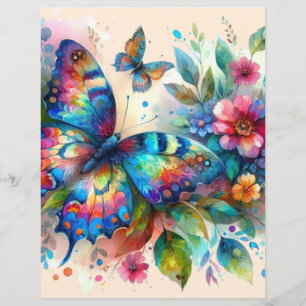Watercolor Butterfly Floral Flower Scrapbook Paper