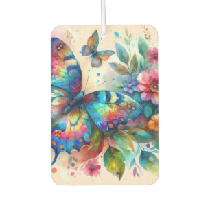 Watercolor Butterfly Floral Flowers Blue Pink Car Air Freshener