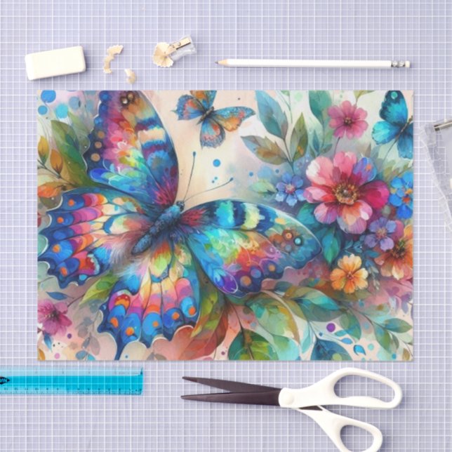 Watercolor Butterfly Floral Flowers Decoupage Tissue Paper (Craft)