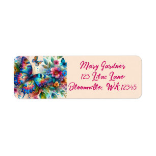 Watercolor Butterfly Floral Flowers Return Address Label