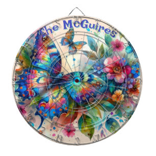 Watercolor Butterfly Floral Garden Personalised Dartboard