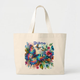 Watercolor Butterfly Floral Garden Personalised Large Tote Bag