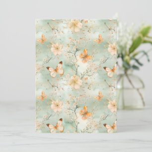 Watercolor Butterfly Floral Sage Orange Invitation