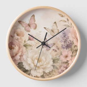 Watercolor Butterfly & Floral Wall Clock