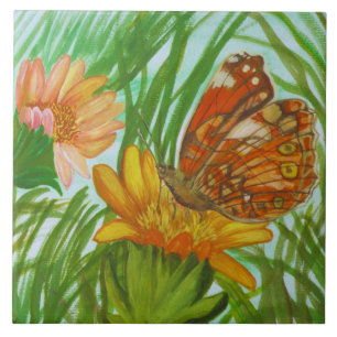 Watercolor Butterfly flower garden Ceramic Tile