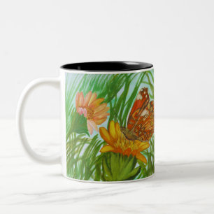 Watercolor Butterfly flower garden Two-Tone Coffee Mug