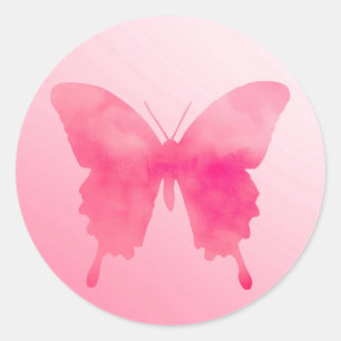 Watercolor Butterfly - Fuchsia and Pastel Pink Classic Round Sticker