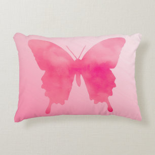 Watercolor Butterfly - Fuchsia and Pastel Pink Decorative Cushion
