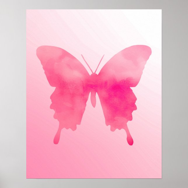 Watercolor Butterfly - Fuchsia and Pink Poster (Front)