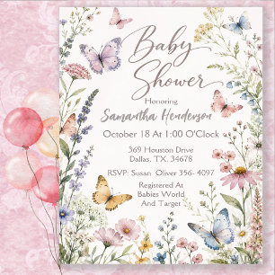 Watercolor Butterfly Garden Baby Shower Invitation