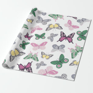 Watercolor Butterfly Garden Pattern Wrapping Paper