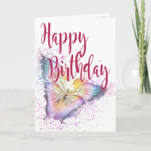 Watercolor Butterfly Happy Birthday Card