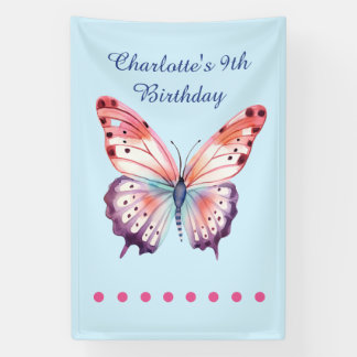 Watercolor Butterfly in Pink Purple and Blue Banner