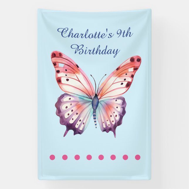 Watercolor Butterfly in Pink Purple and Blue Banner (Vertical)
