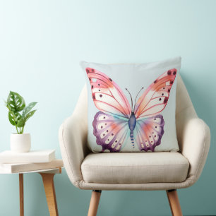 Watercolor Butterfly in Pink Purple and Blue Cushion
