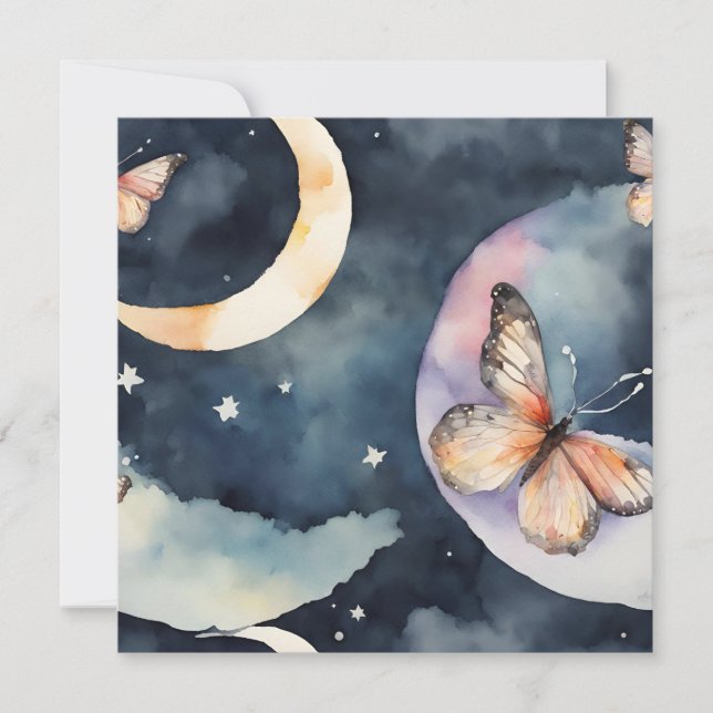 watercolor butterfly in the night sky invitation (Front)