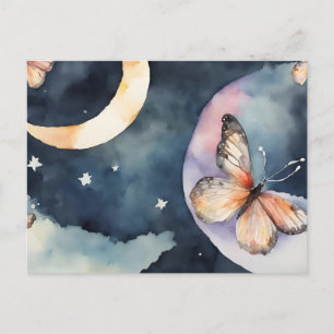 watercolor butterfly in the night sky postcard