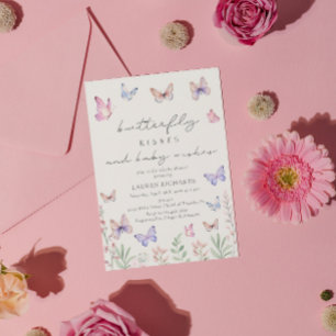 Watercolor Butterfly Kisses Baby Shower Invitation