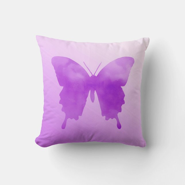 Watercolor Butterfly - Lavender and Violet Cushion (Front)