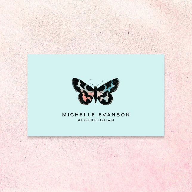 Watercolor Butterfly Logo Mint Green Business Card (Creator Uploaded)