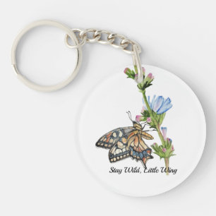 Watercolor butterfly on a chicory flower key ring