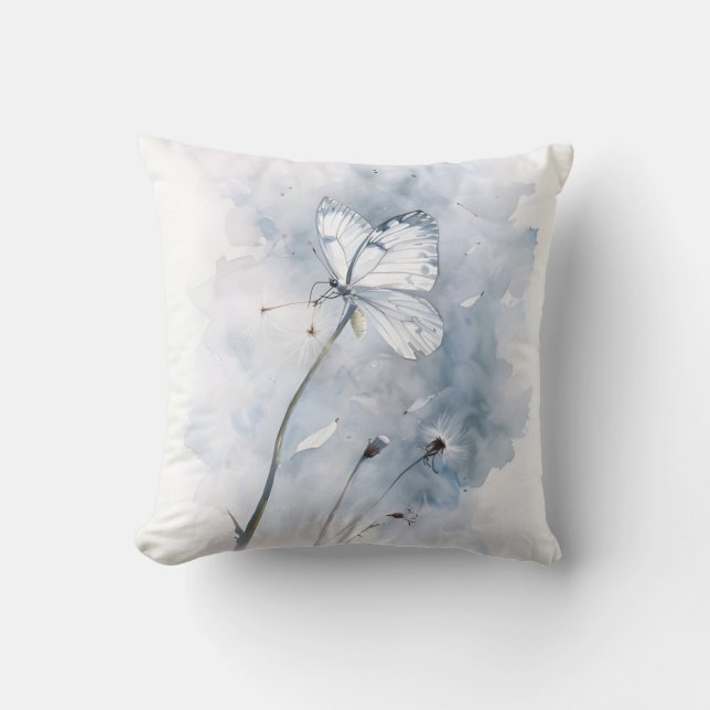 Watercolor Butterfly on Dandelion Breeze Cushion (Front)