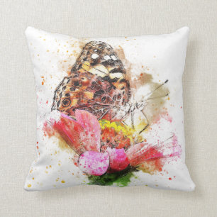 Watercolor Butterfly on Flower Cushion