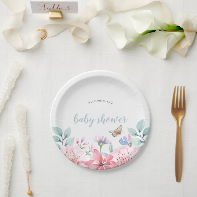 Watercolor Butterfly Paper Plate for Baby Shower (Wedding)