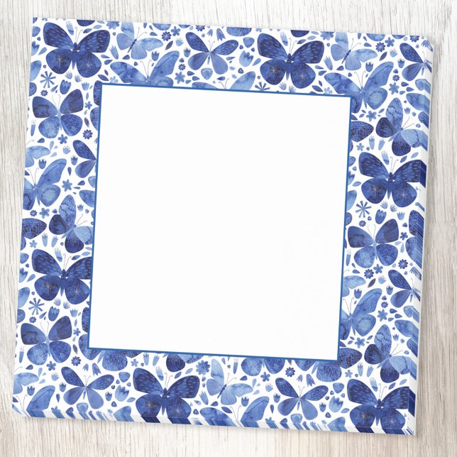 Watercolor Butterfly Pattern Blue Post-it Notes (Butterfly pattern watercolor blue and white post it notes)