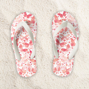 Watercolor Butterfly Pattern Coral Pink Kid's Thongs