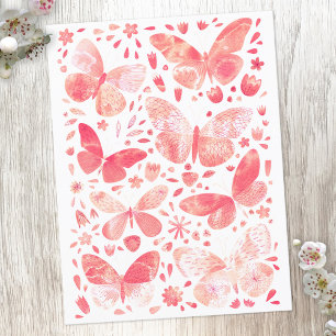 Watercolor Butterfly Pattern Pink Postcard