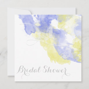 Watercolor Butterfly Periwinkle Lemon Bridal Showe Invitation