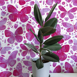 Watercolor Butterfly Pink and White Art Wallpaper