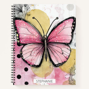Watercolor Butterfly Pink Boho Nature Art Notebook