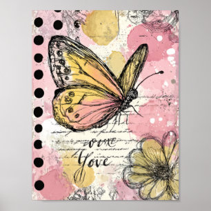 Watercolor Butterfly Pink Gold Boho Nature Art (2) Poster