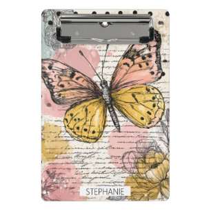 Watercolor Butterfly Pink Gold Boho Nature Art (3) Mini Clipboard
