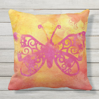 Watercolor Butterfly Pink Orange Yellow Handpaint Cushion