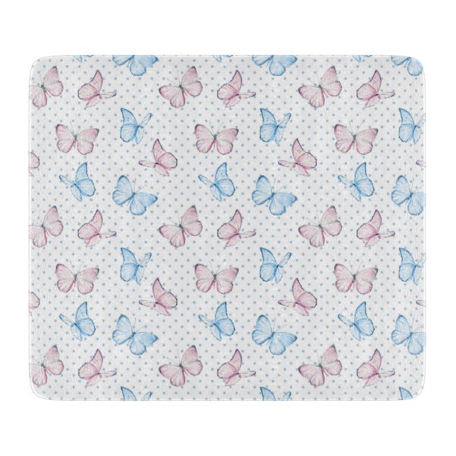 watercolor butterfly polka dot pattern cutting board (Front)