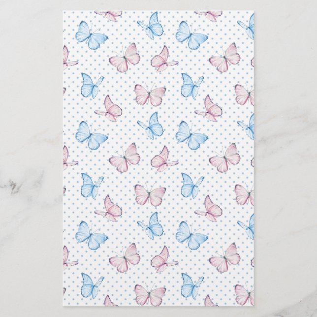 watercolor butterfly polka dot pattern stationery (Front)