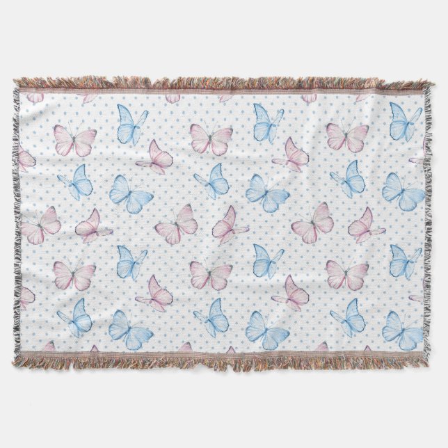 watercolor butterfly polka dot pattern throw blanket (Front)
