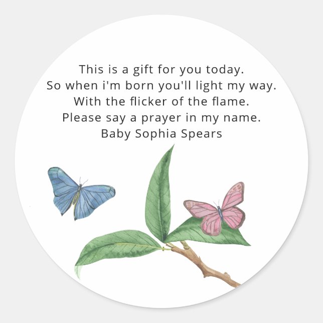 Watercolor Butterfly - Prayer Candle Label (Front)