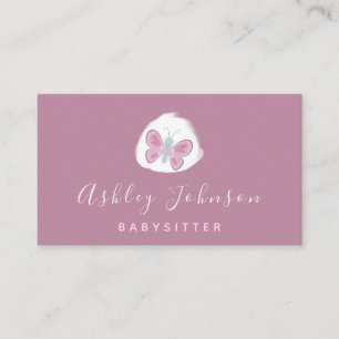 Watercolor Butterfly Pretty Pink Babysitter Simple Business Card