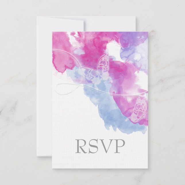 Watercolor Butterfly Raspberry Bliss RSVP Card (Front)