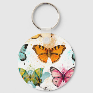 Watercolor Butterfly Seamless Delicate Pattern Key Ring