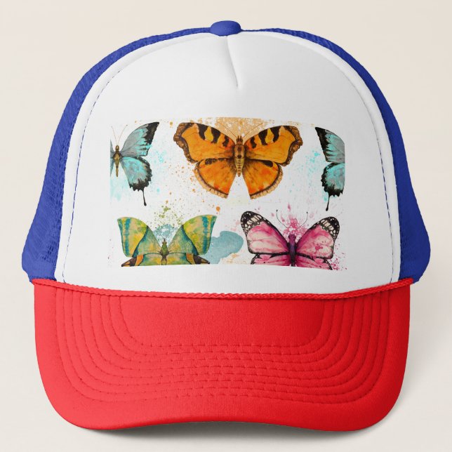 Watercolor Butterfly Seamless Delicate Pattern Trucker Hat (Front)
