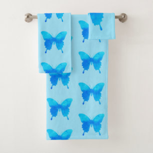 Watercolor Butterfly - Shades of Sky Blue Bath Towel Set