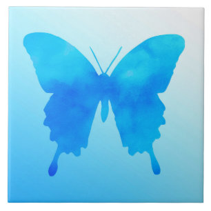 Watercolor Butterfly - Shades of Sky Blue Ceramic Tile