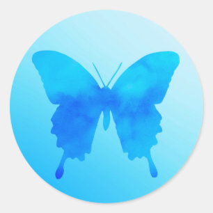 Watercolor Butterfly - Shades of Sky Blue Classic Round Sticker