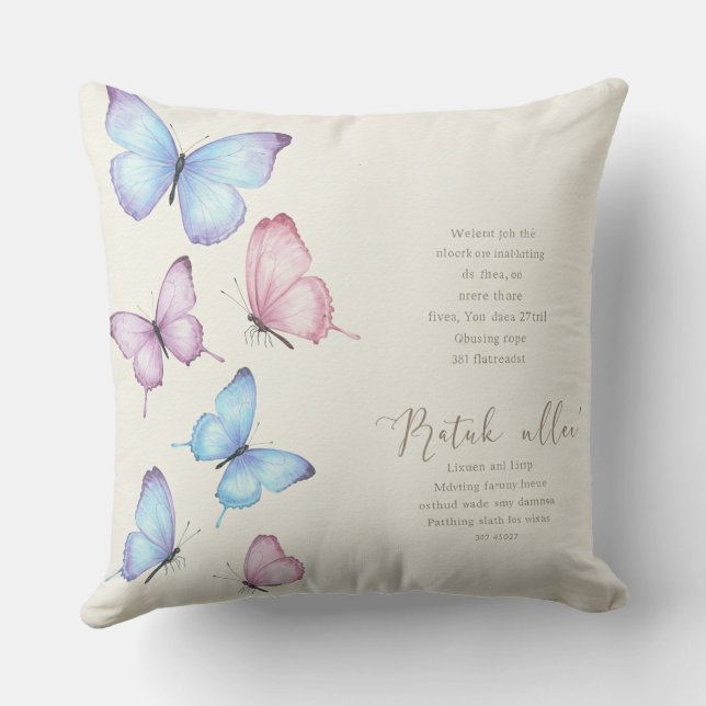 Watercolor Butterfly Silhouettes throw Pillow (Back)